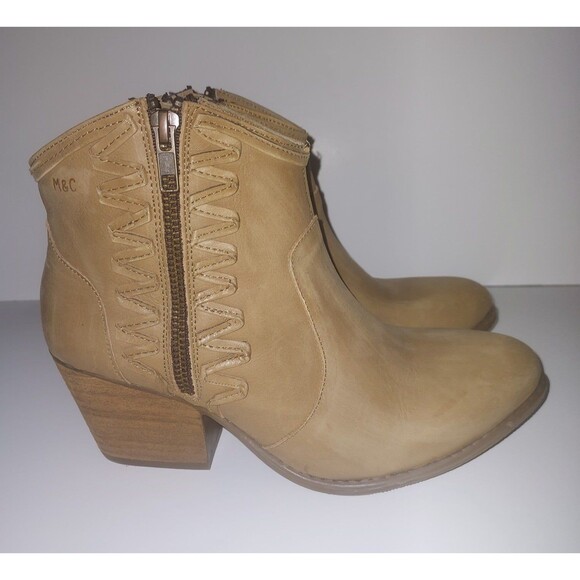 Ladies 7 Musse & Cloud Anthropologie Tan Leather Western Double Zip Ankle Boots - Picture 2 of 8